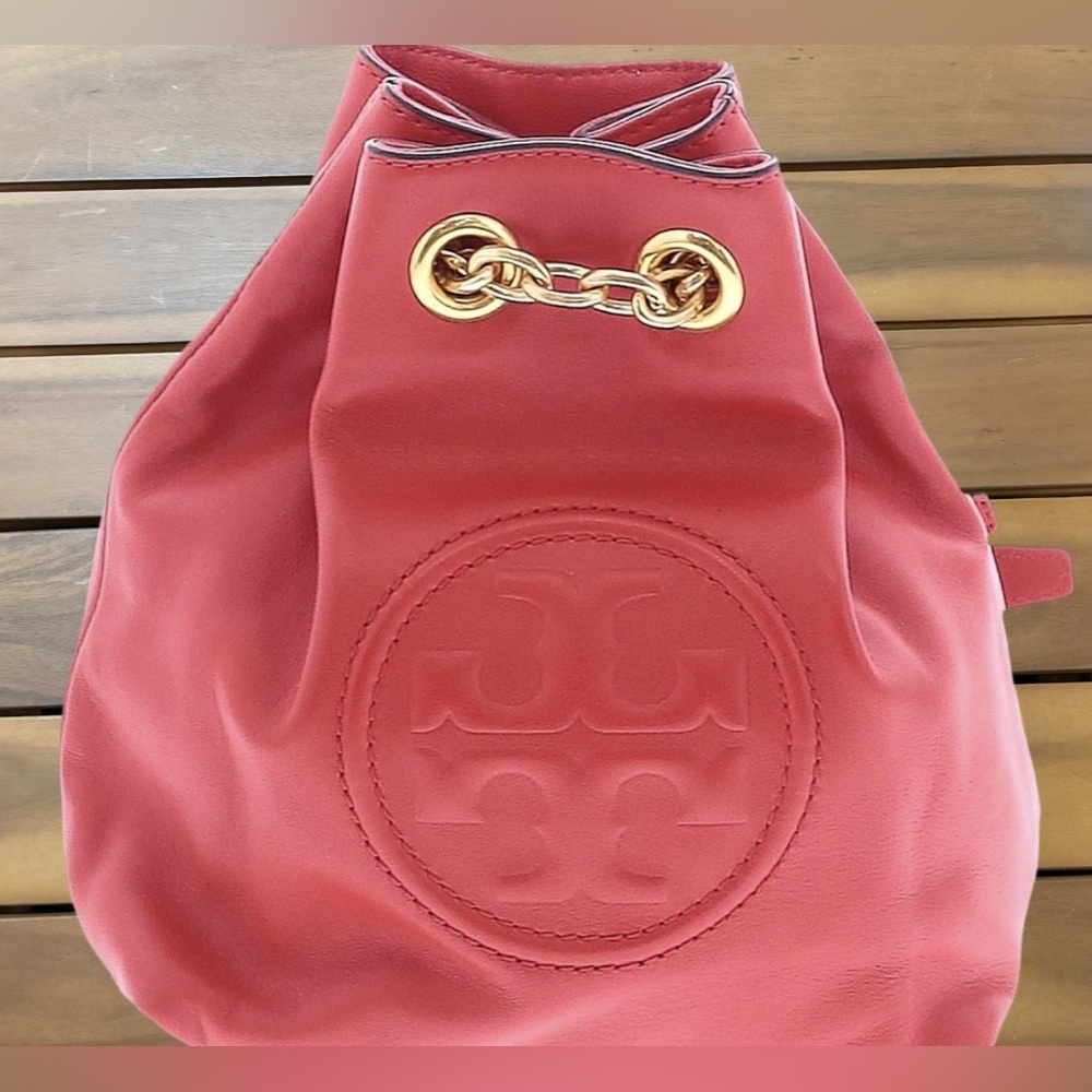 Tory Burch Red Leather Backpack with Gold Chain
